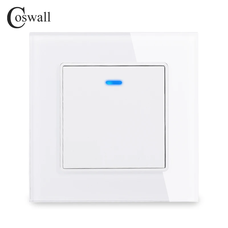 

Coswall Luxury Crystal Tempered Glass Panel 1 Gang 1 Way Light Switch On / Off Wall Switch With LED Indicator 16A AC 250V