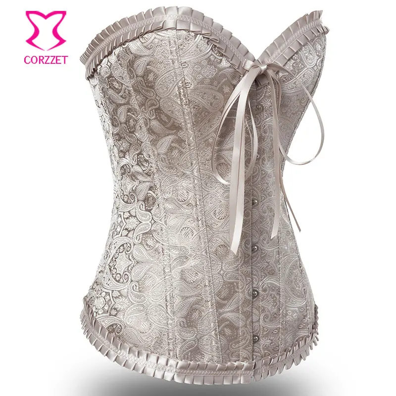 Paisley Pattern Overbust Corsets and Bustiers Sexy Korsett For Women Corselet Pleated Trim Gothic Corset Top With G-string | Женская