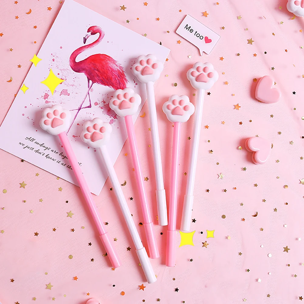 2Pcs Cute Cat Paw 0.5mm Black Gel Pen Promotion Pink Cartoon Student Writing Stationery School Supplies for Girl | Канцтовары для