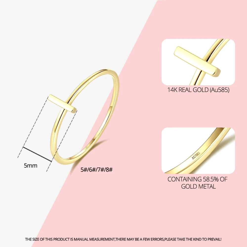 

PAG&MAG New Fashion Cross Thin Rings for Women Puer 14K Gold Bridal Wedding Band Ring Yellow Gold AU585 Anillos Jewelry R14011