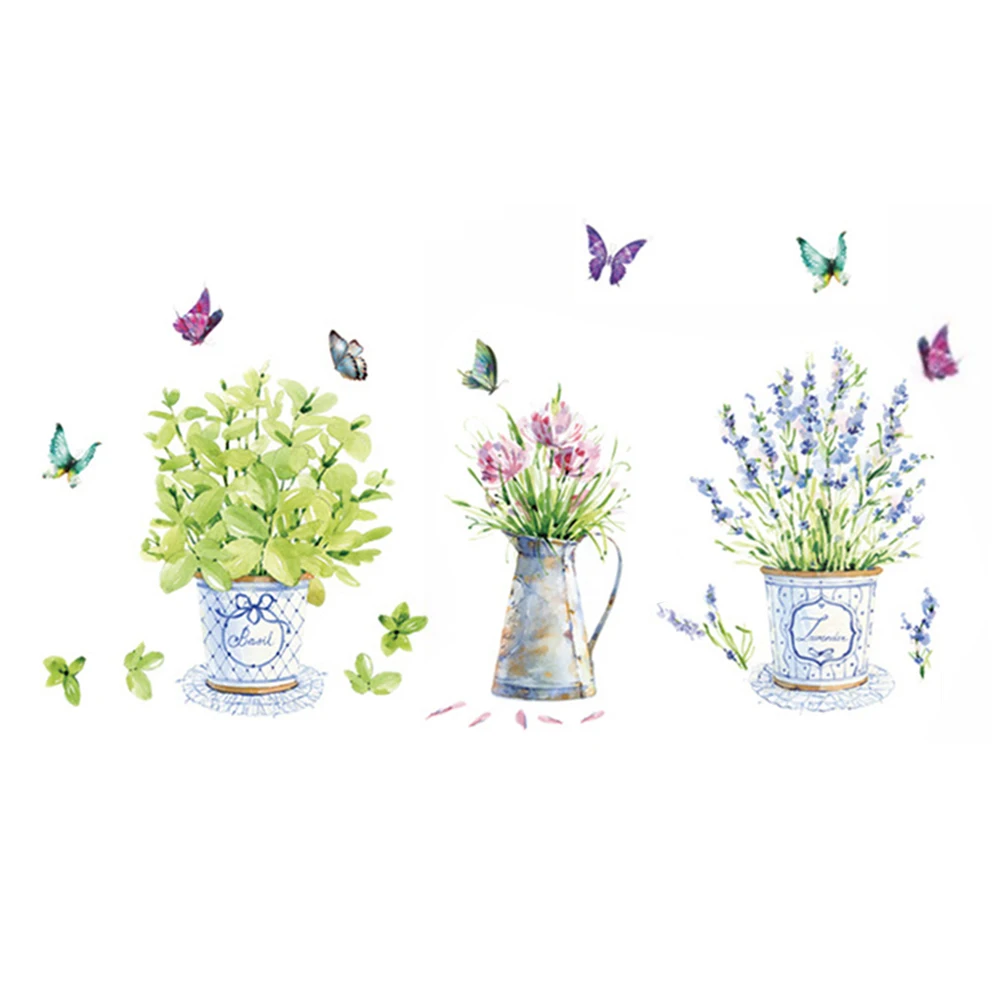 3D Искусство DIY настенные наклейки комнатный цветок растение бабочка кухонные на