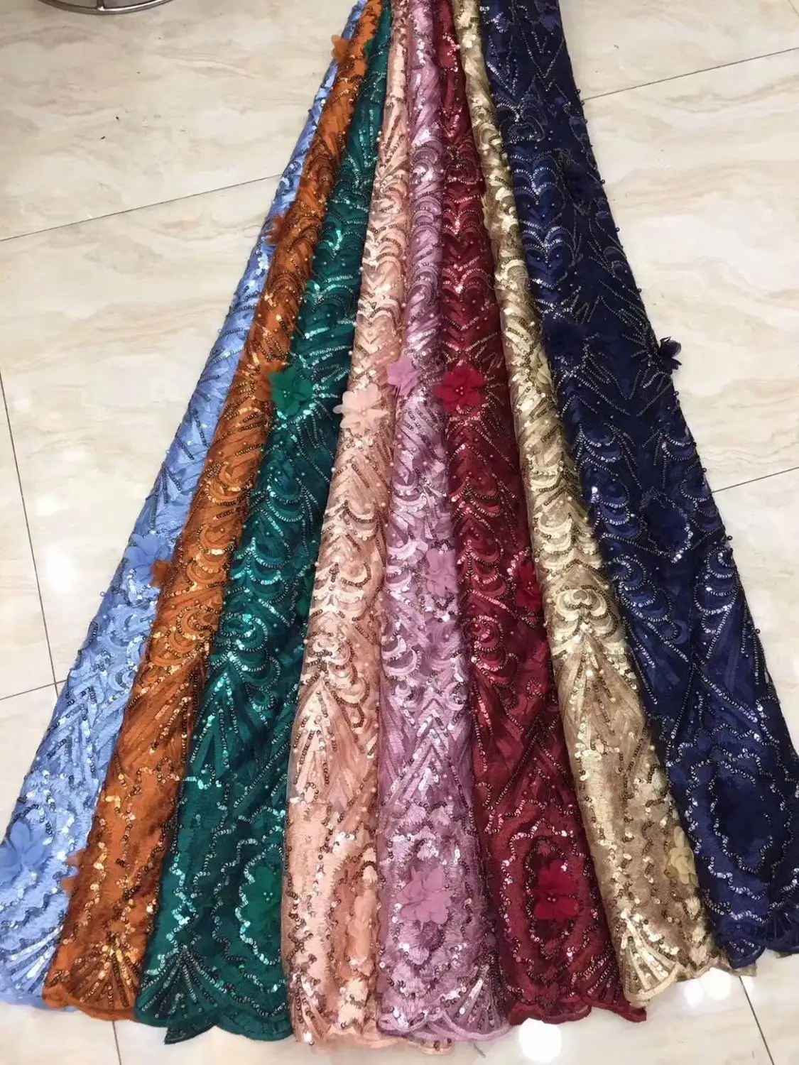 Новинка органза французская кружевная ткань 3D большая расшитая блестками