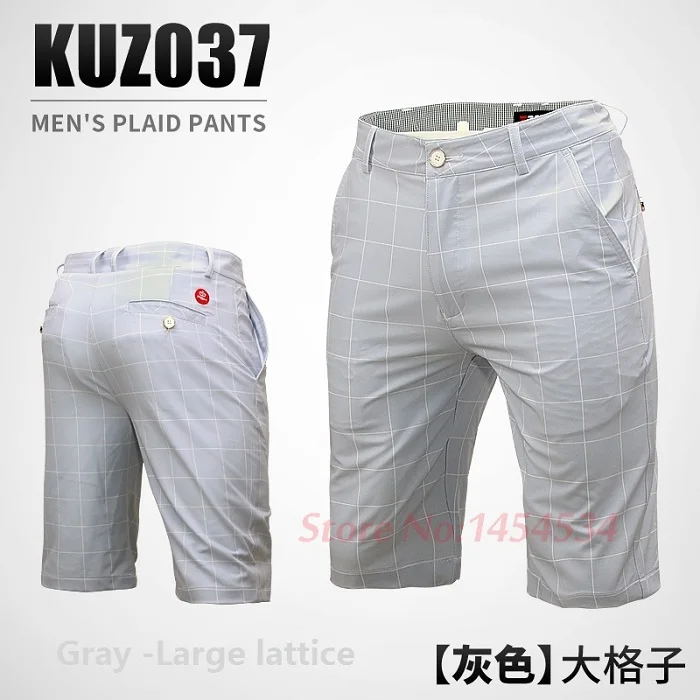KUZ037 Gray Мужские клетчатые короткие тонкие летние дышащие спортивные штаны Одежда для гольфа теннисные короткие бермуды De Marca Masculino для мужчин - Цвет: KUZ037 Gray