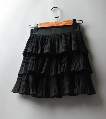 Юбка женская шифоновая плиссированная, Повседневная мини-юбка с эластичной талией, черная белая, на лето