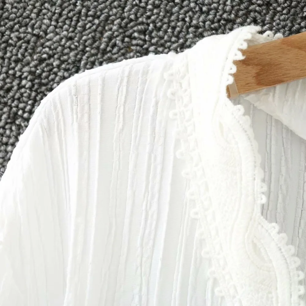 Plus size soft cotton Lace V-neck women loose white blouse 2019 spring casual office ladies long sleeve summer shirts top female | Женская