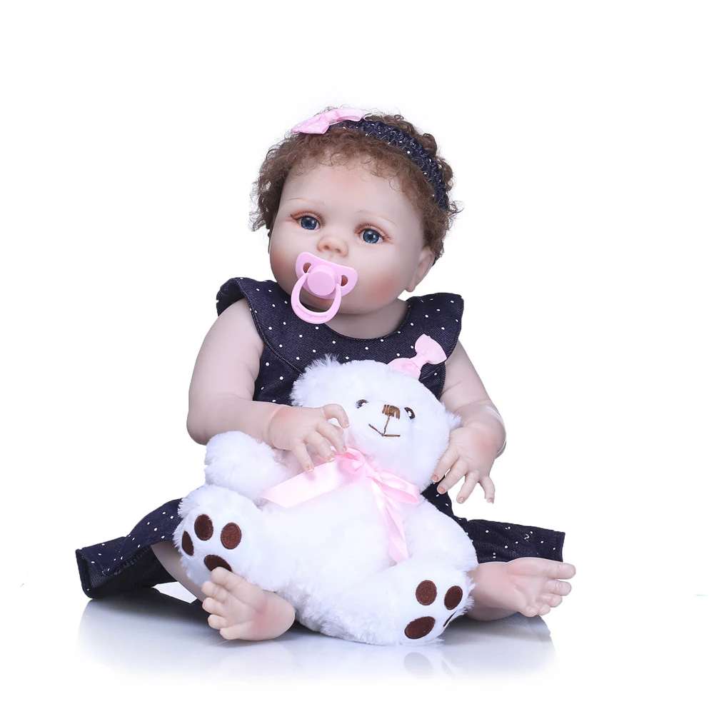 

57cm Full Body Silicone Reborn Girl Baby Doll realistic 23inch Newborn Princess Toddler Baby Doll princess present bathe toy