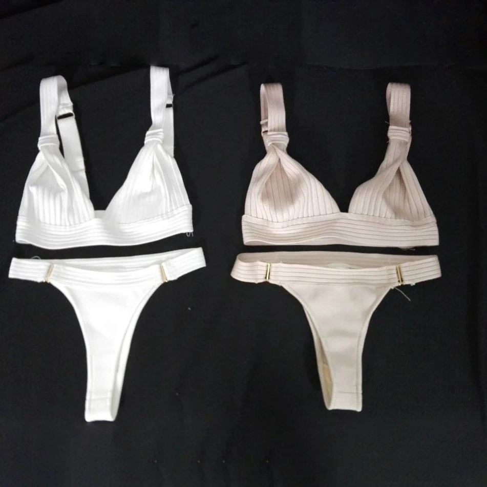

white nude deep v neck strap lady sexy new fashion 2019 summer bandage top two piece