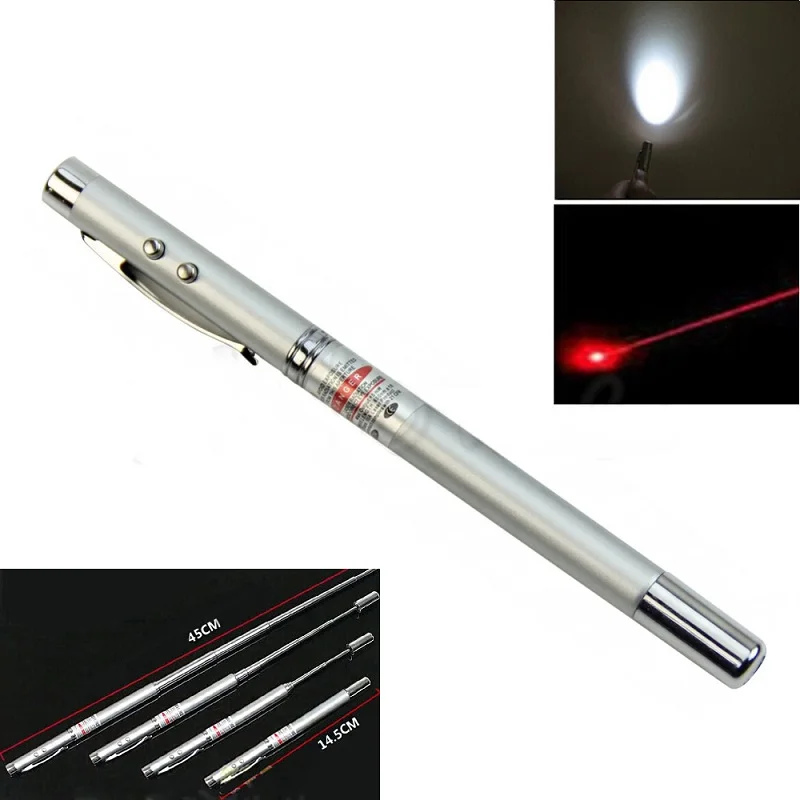 

1pcs Laser Distance>200m Portable Laser pointer 4 in 1 Telescopic Teaching Tools Ball Pen RED Laser PowerPoint Pointer Pen