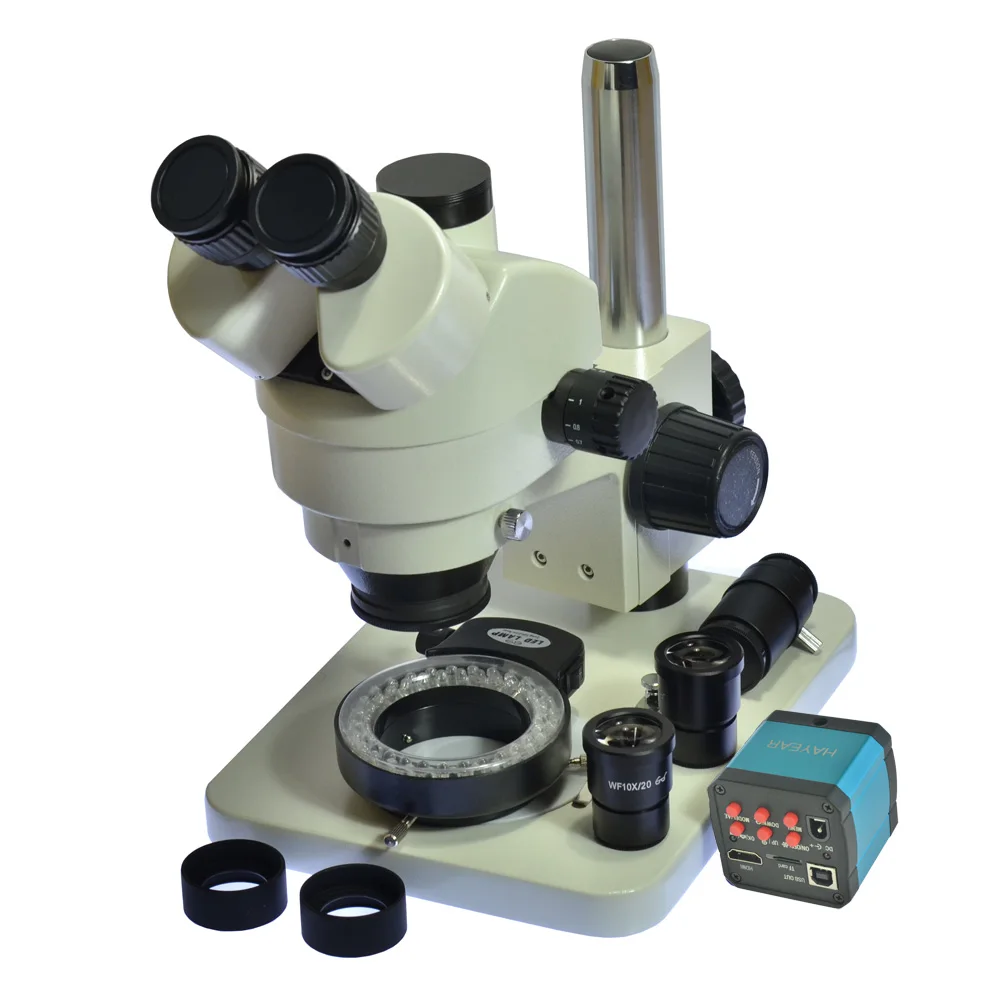 

7X-45X Trinocular Microscope Inspection Zoom Stereo Microscope 14MP HDMI USB Calibrate Camera +56 LED Ring Light + C adapter