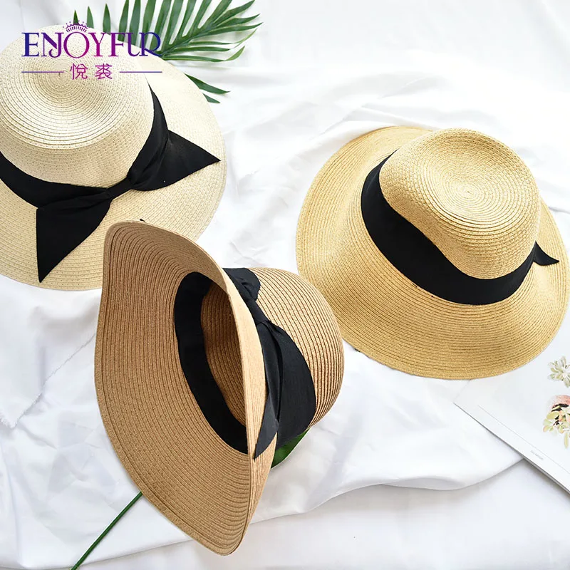 Шляпа от солнца ENJOYFUR модная женская пляжная шляпа с бантом летняя соломенная для
