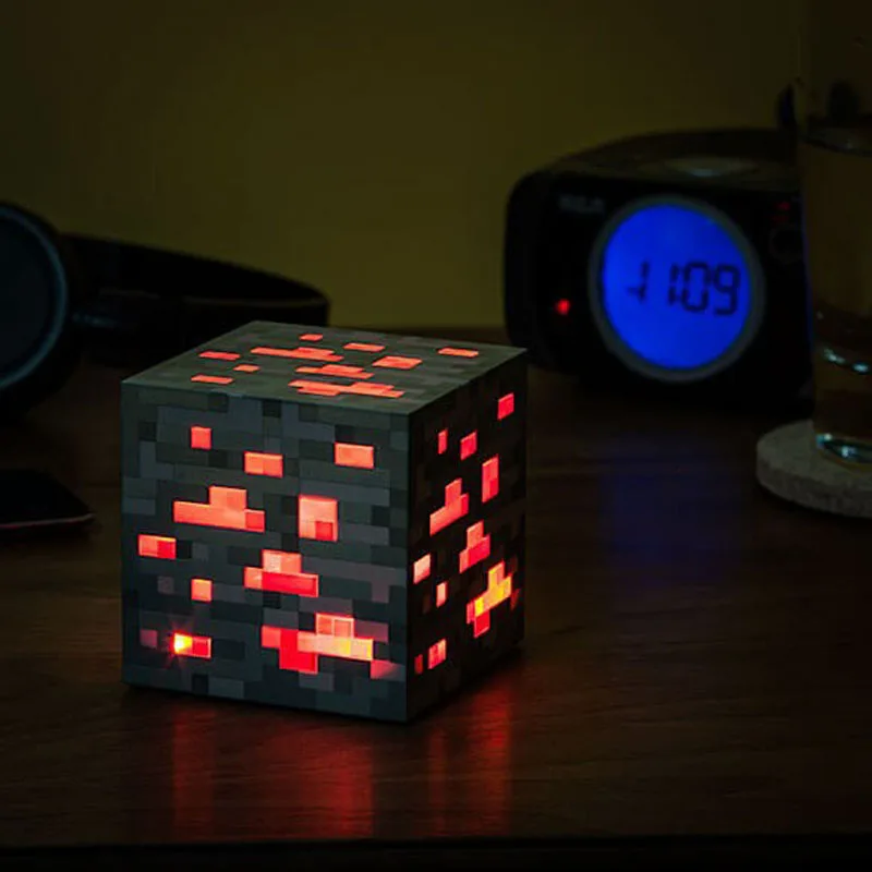 Minecraft светящиеся Фигурки игрушки Redstone Ore Square ночник светодио дный светодиодные