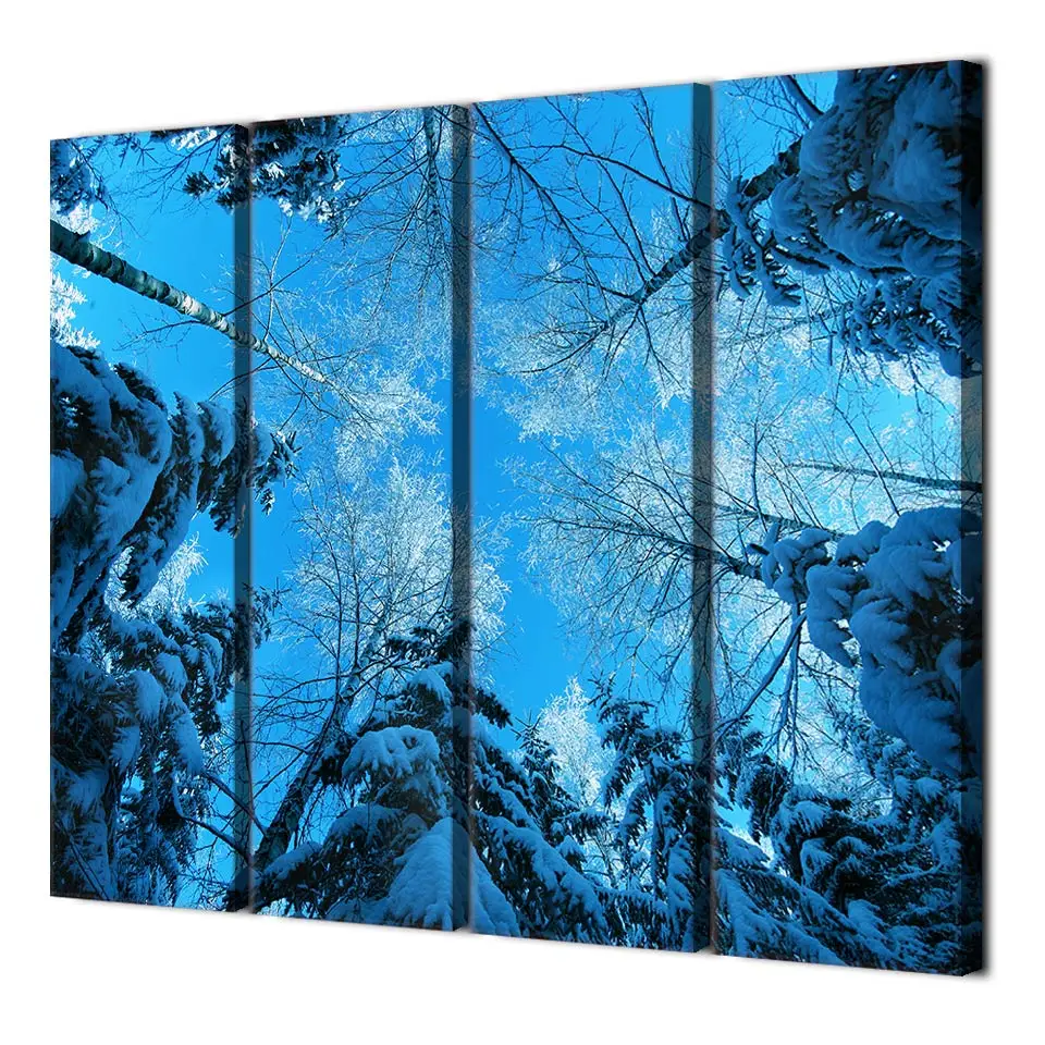 Холст Картины печатных 4 шт. голубое небо снег лес стены искусства холст картины
