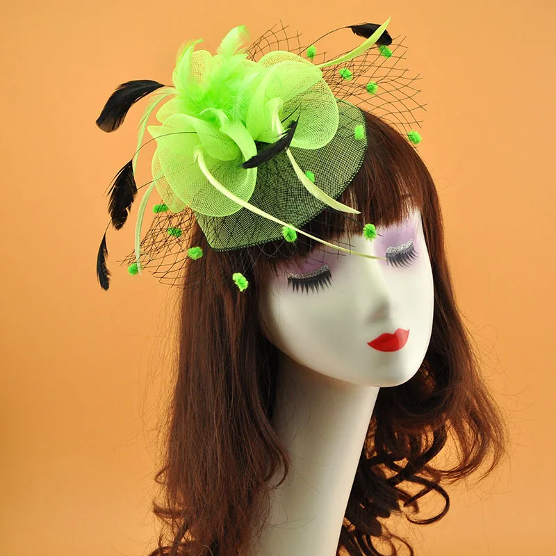 Light Green JaneVini, розовая вуаль с перьями, шляпка невесты, головной убор, Женский ободок-Вуалетка, Свадебная вечеринка, свадебная сетчатая шляпа с булавкой для волос, черный цвет - Цвет: Light Green