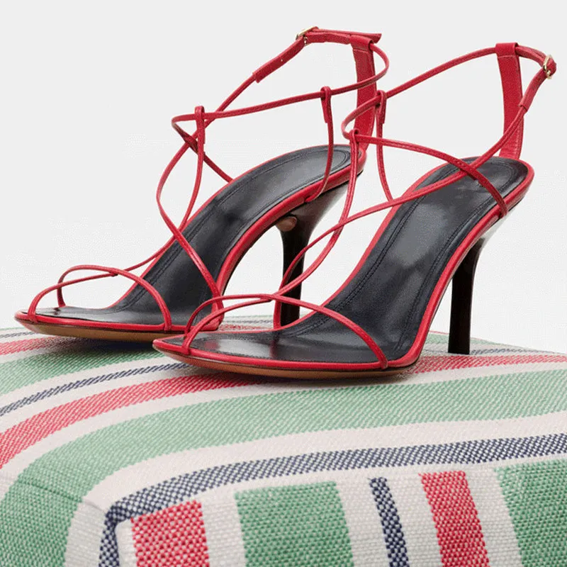 Женская летняя обувь Женские сандалии в стиле Гладиатор Обувь красного цвета на