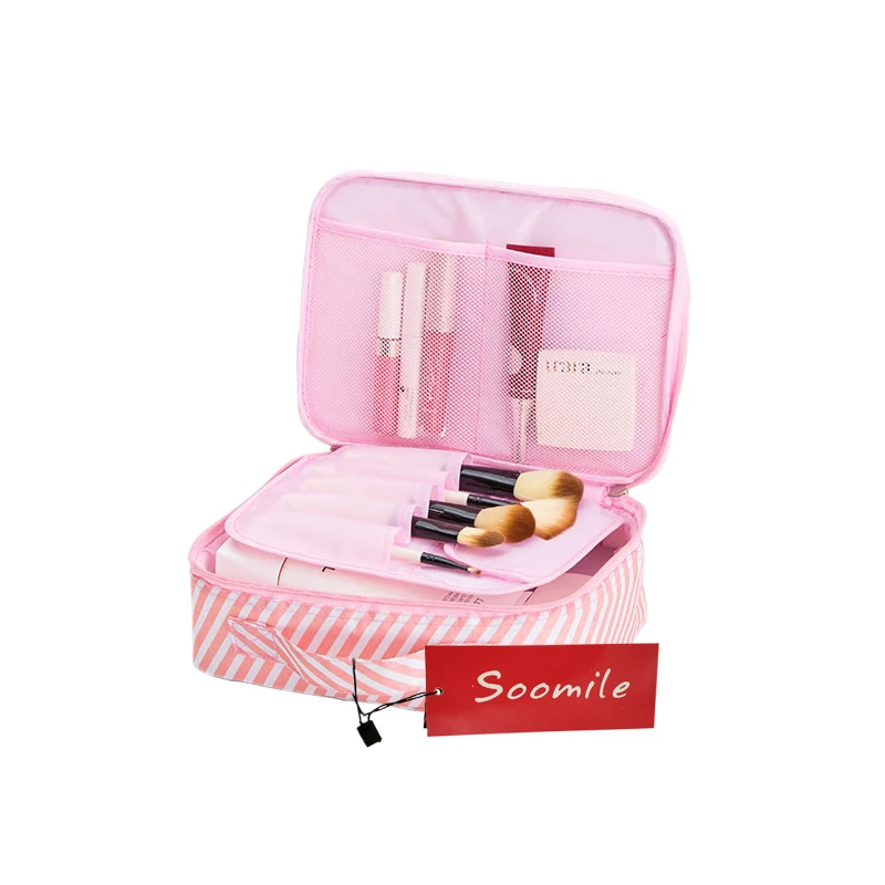 Soomile косметичка бренд 300D Оксфорд женские косметички с подарочным косметический чехол для путешествий - Цвет: A Pink Stripe