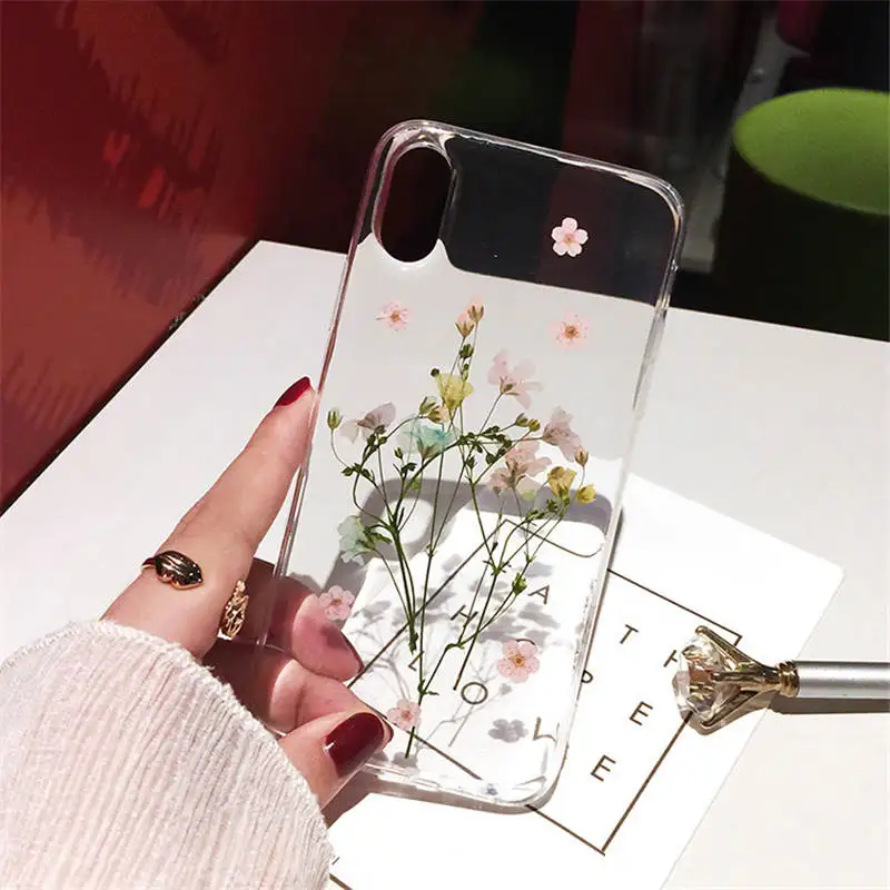 Epoxy Pressed Flower For Iphone 6 6s 7 8P X Xs Xr Xsmax Tpu Transparent Anti-Drop Mobile Phone Case |