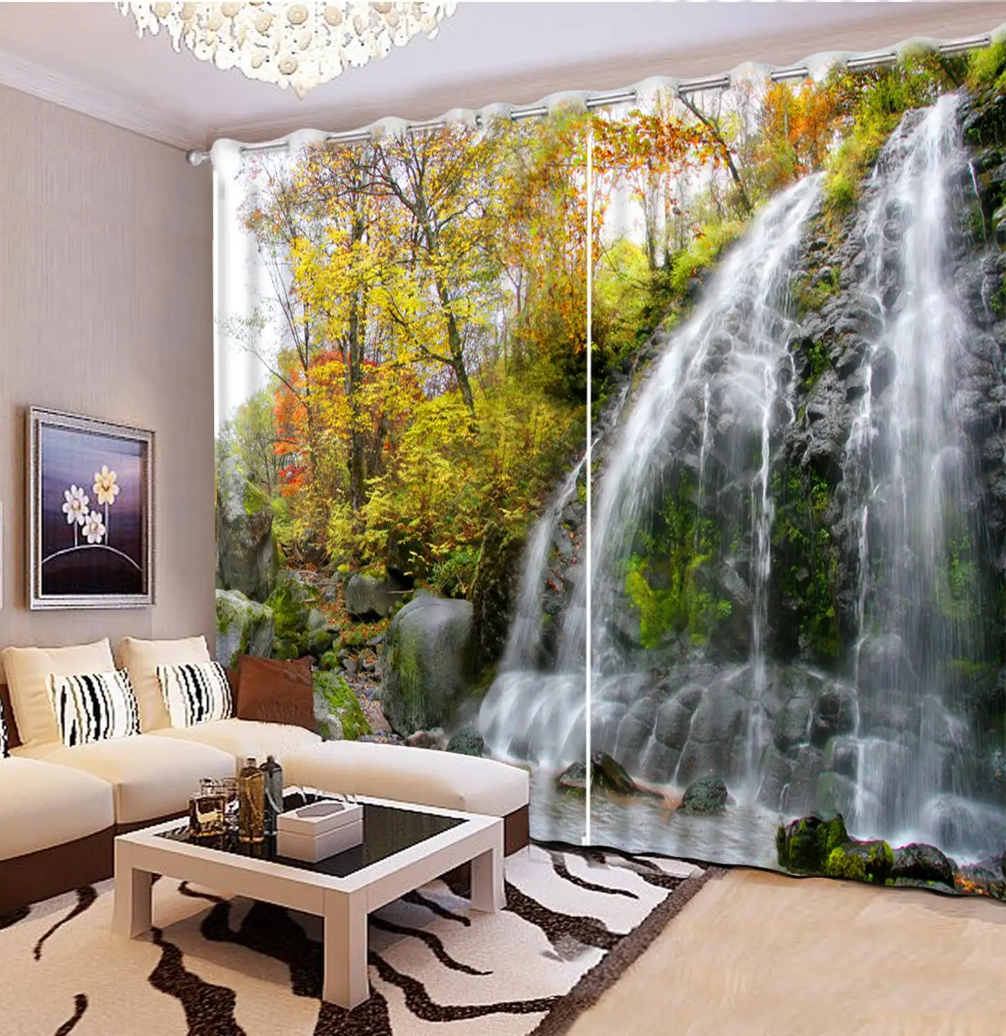 

high quality curtain Waterfall scenery window curtain bathroom Living room bedroom modern eyelet curtains