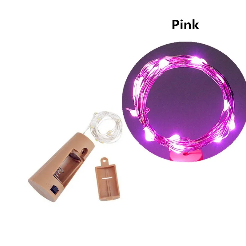 Pink Светильник для пивной бутылки с пробкой 1 м 10LED медная Серебряная струнная лампа для Рождества, свадьбы, сказочный светильник, украшение - Испускаемый цвет: Pink