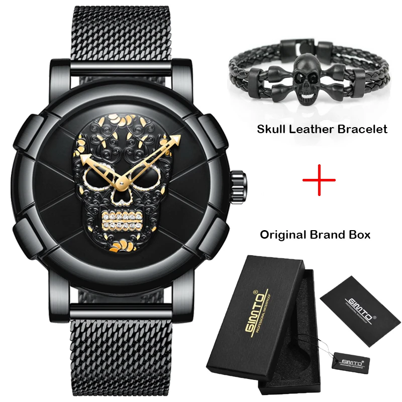 2019 новые крутые 3D Панк череп мужские часы брендовые Роскошные сетчатые Стальные