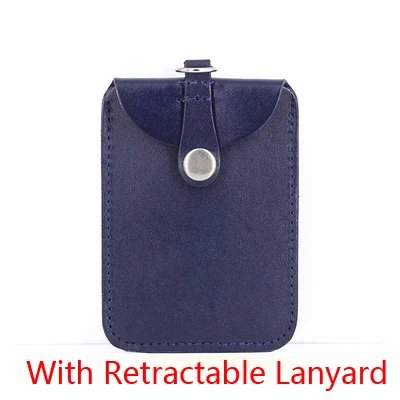 Blue-Lanyard Держатель для бейджа из натуральной кожи, роскошный ремешок для id карты, выдвижной ремешок, мини-кошельки, визитницы и держатели для кредитных карт, брелок - Цвет: Blue-Lanyard