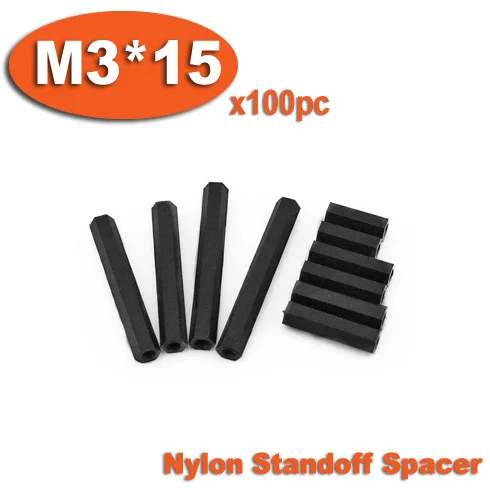 

100pcs M3 x 15mm Black Plastic Nylon Hexagon Hex Female Thread Nuts Standoff Spacer Pillars