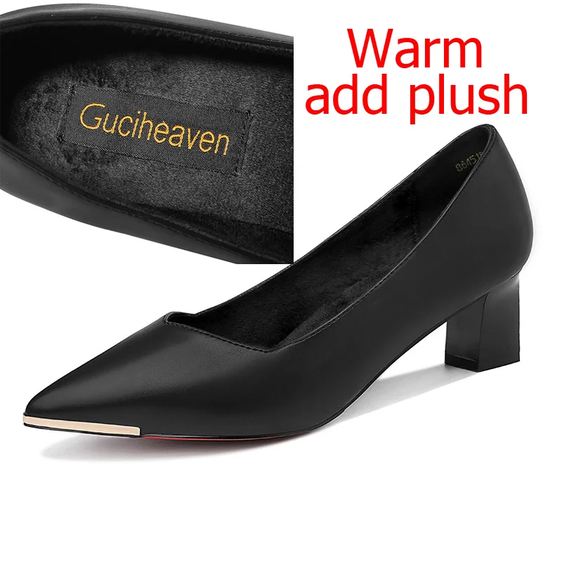 Guciheaven/низкие Туфли-лодочки; женская модельная обувь для ранней зимы; офисная обувь на среднем каблуке 5 см с острым носком и красной подошвой; короткая теплая обувь из плюша; сезон осень