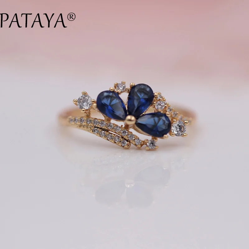 PATAYA, Новое поступление 585, розовое золото, капли воды, кольца для женщин, модные, темно-синие, натуральный циркон, кольцо, для свадьбы, вечеринки, ювелирные изделия, аксессуары