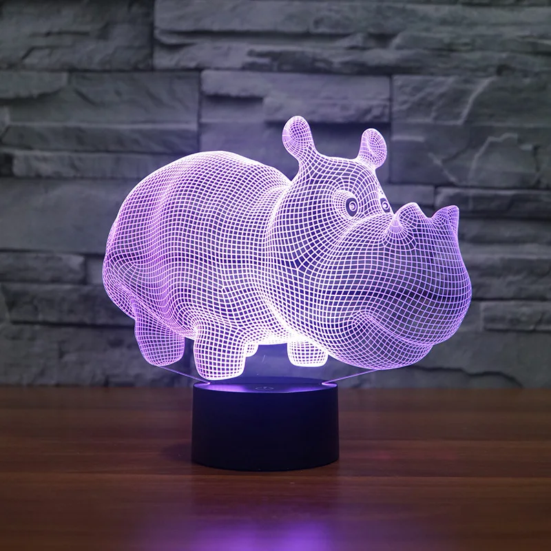 Бегемот животное 3d лампа Usb сенсорный Рождественский вечерний стереовидение Светодиодная лампа детская комната украшение 3D ночник