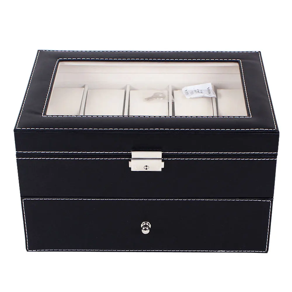 20 Girds Dual Layers PU Leather Watch Box Case Elegant Wooden Collection for Clock Watches Jewelry Boxes Display | Наручные часы