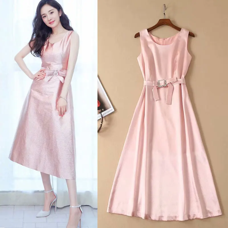 Женское Бандажное платье Yang Zi розовое без рукавов с круглым вырезом для ночного