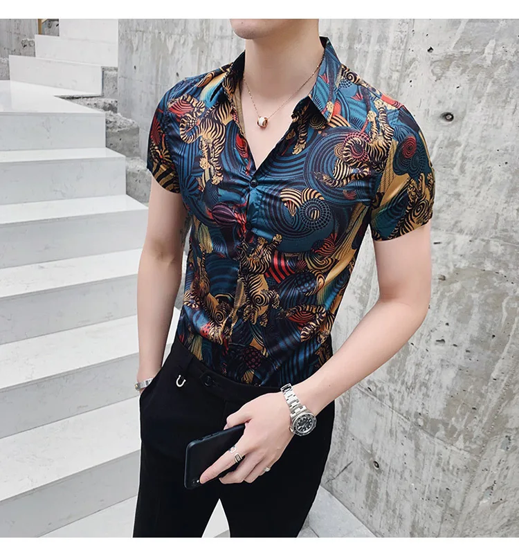 Повседневное Camisa Masculina Бизнес Работы Рубашки Летние Шорты рукавом Slim Fit печати Для мужчин рубашка Для мужчин Одежда корейский Смокинг Рубашка