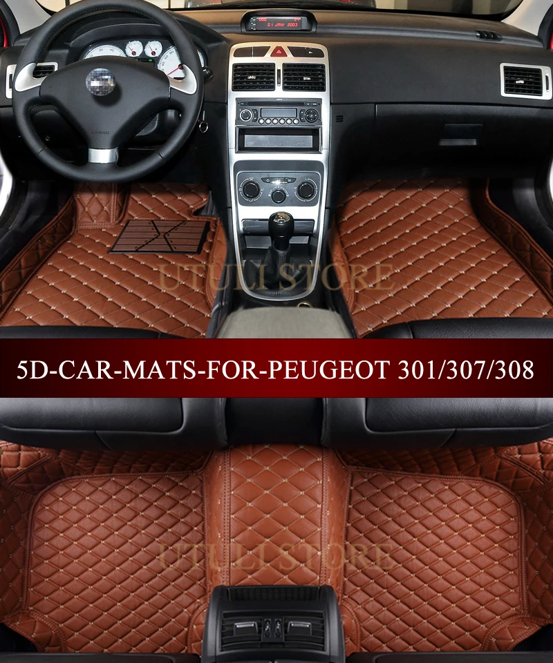 Кожаные автомобильные коврики для Peugeot 301 307 308 206 207 208 508 308sw 307sw 5D водонепроницаемые