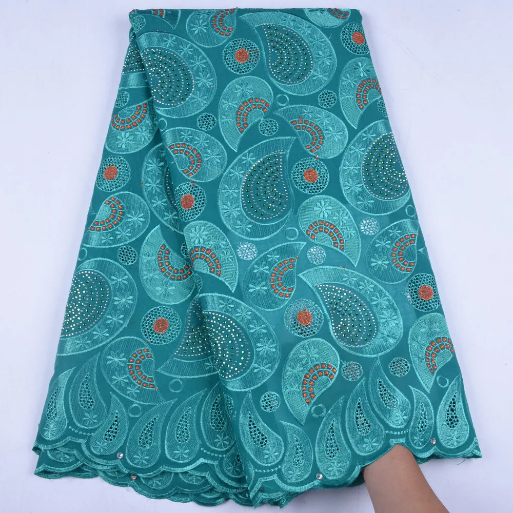 

Popular Design African Swiss Voile Cotton Lace Fabric With Stones For Dress High Quality Dry Cotton Lace Fabric With Bead 1217B
