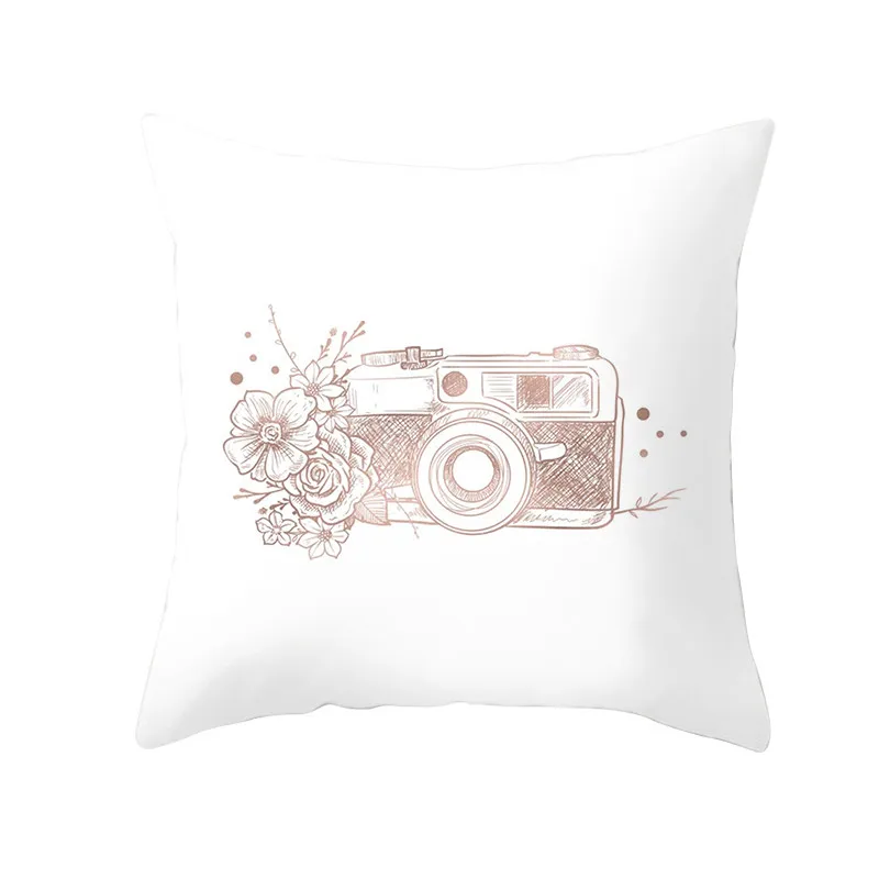 Fuwatacchi Rose Gold Geometric Cushion Cover Flower Decorative Pillows Cover for Home Sofa Bed Polyester Throw Pillowcases 45*45
