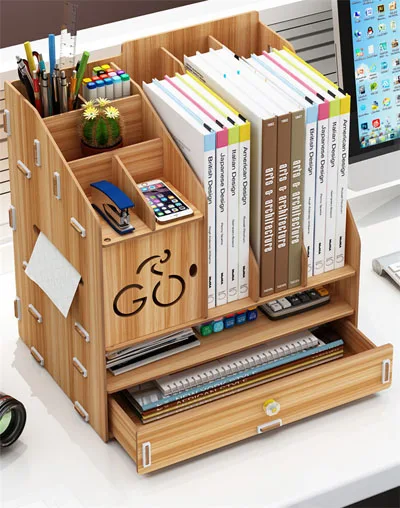 A Coloffice Creative1PC большая емкость деревянная подставка для книг Многофункциональная офисная настольная коробка для хранения данных стойка для школы и офиса - Цвет: A