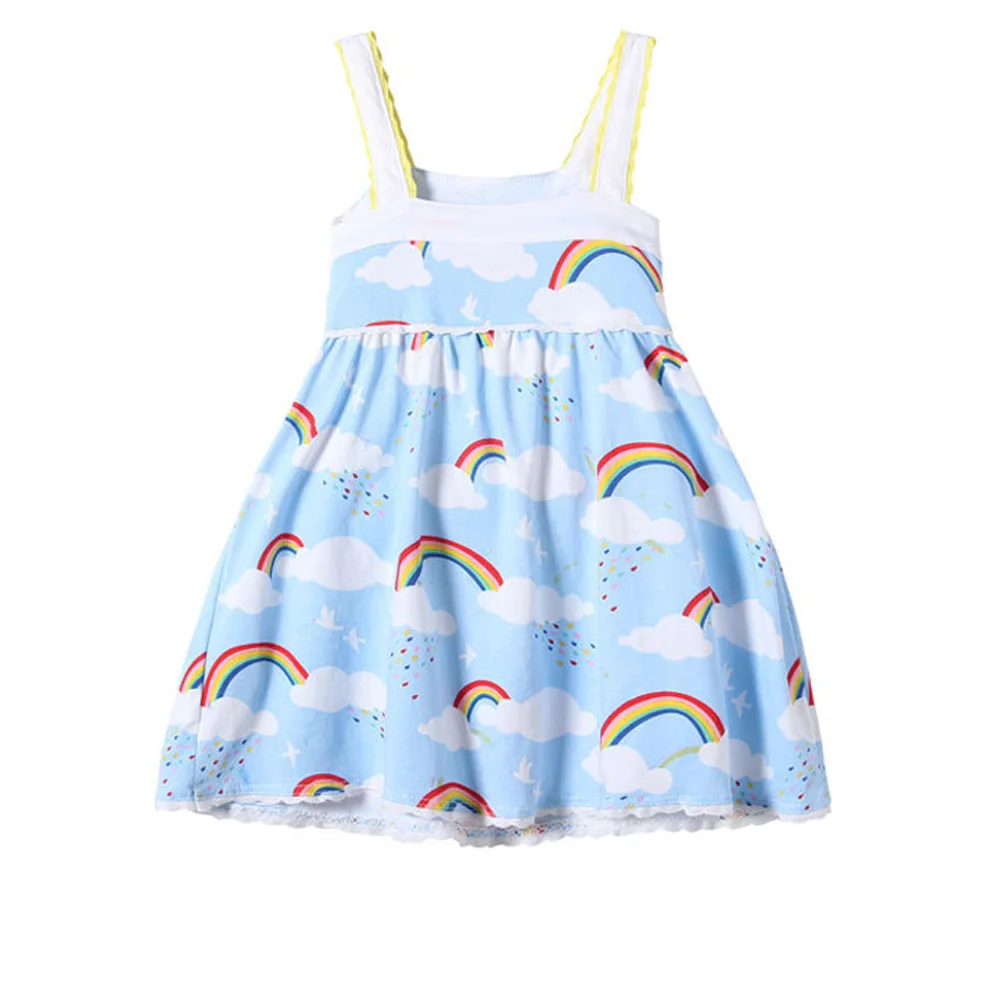 Платье детское летнее хлопковое без рукавов с принтом радуги и облаков | Детская