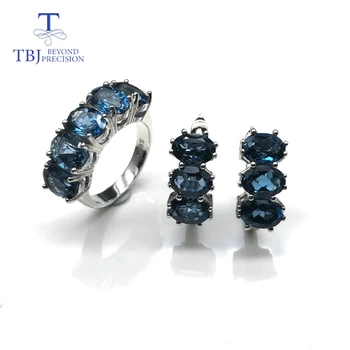 Natural blue topaz gemstone - Jewelry set - rings and earrings 1
