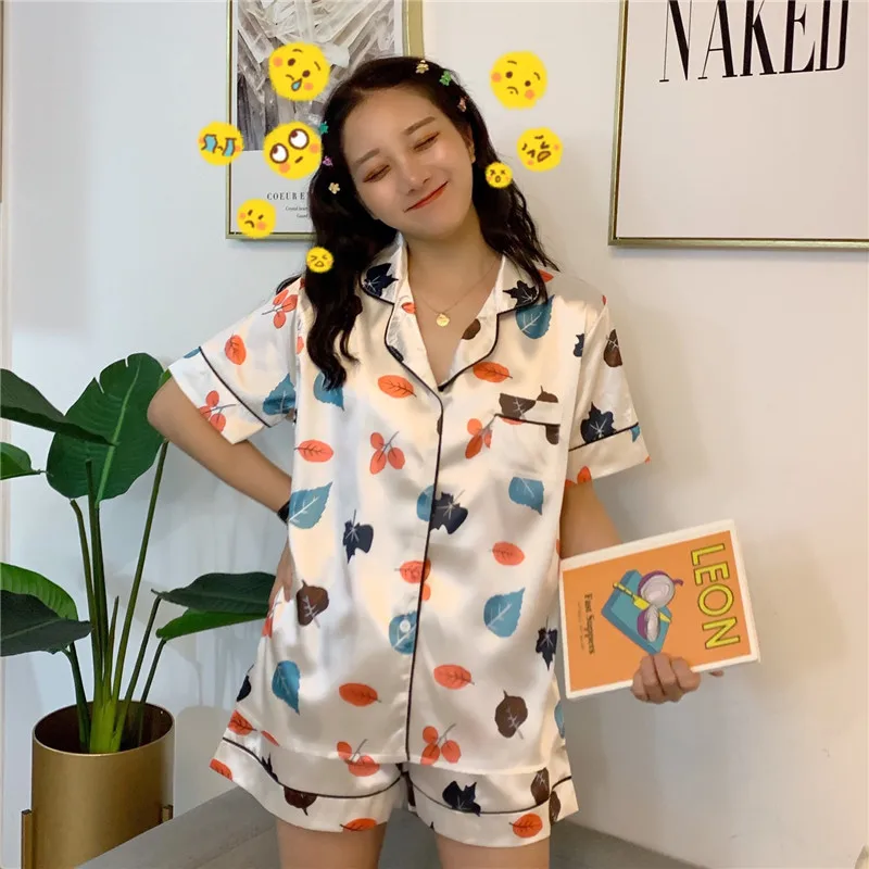 

Fdfklak Cute cartoon pajamas for women short sleeve summer pijamas set loose girl's sleepwear pajama new pyjama femme 2019