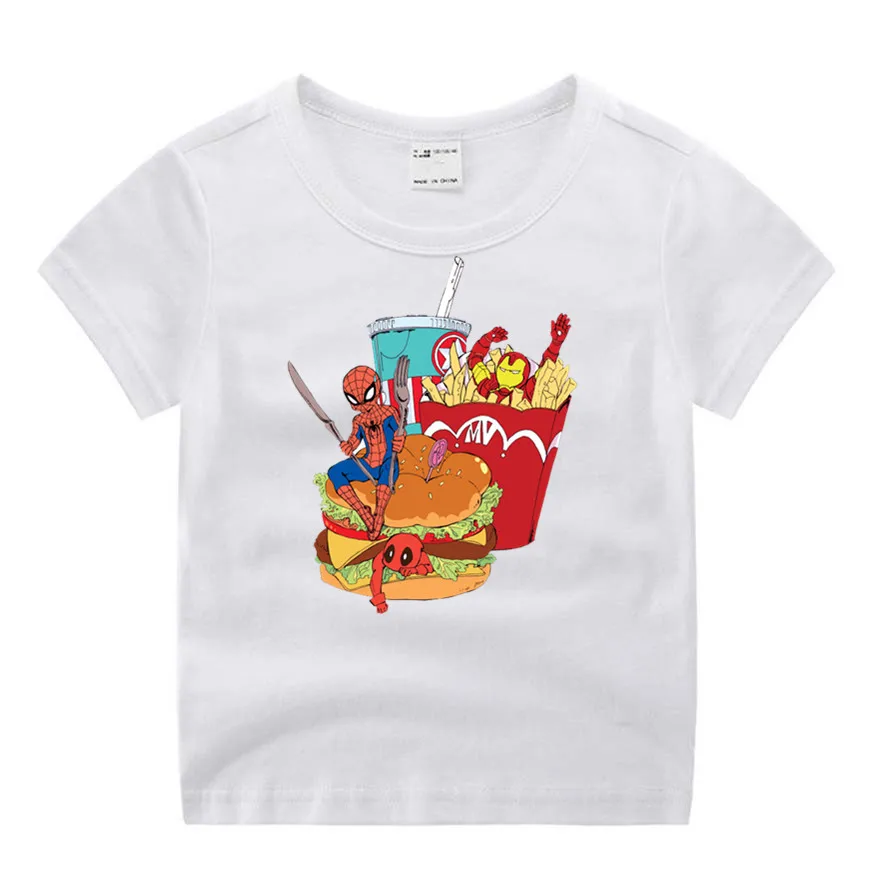 Одежда для малышей футболка с принтом супергероя паука Дэдпул Мягкая Белая