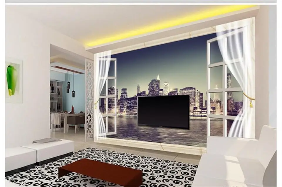 

Пользовательские размеры 3D фото обои росписи гостиной диван ТВ фон обои окна Городской Ночной пейзаж Картина обои домашний декор