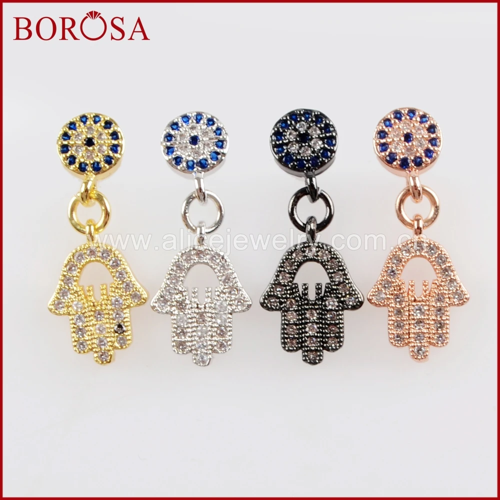 Женские серьги подвески BOROSA 5 пар радужных кристаллов с микро цирконием