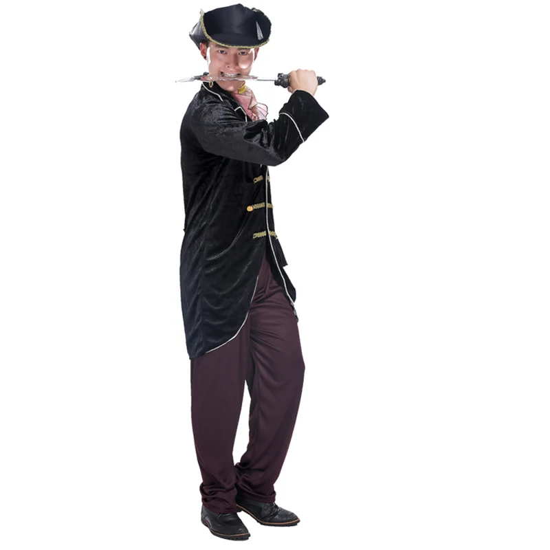 

Хэллоуин Косплей костюмы Делюкс косплей-костюм пирата на маскарад для взрослых мужчин Пираты Карибского моря Карибский Капитан Джек костю...