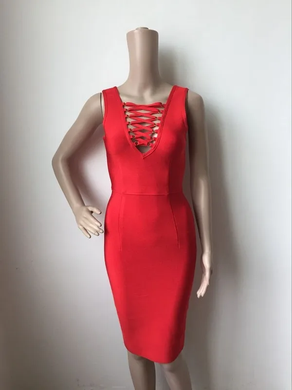 Сексуальное женское платье без рукавов красное черное однотонное крест-накрест