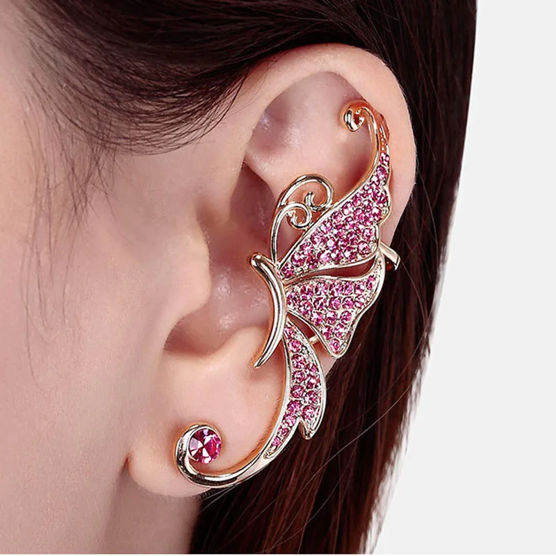 Pink Zerotime# P8 новая мода хрустальные крылья бабочки зажим для уха Зажимная серьга ювелирные изделия из сплава unqiue подарки для девочек - Окраска металла: Pink