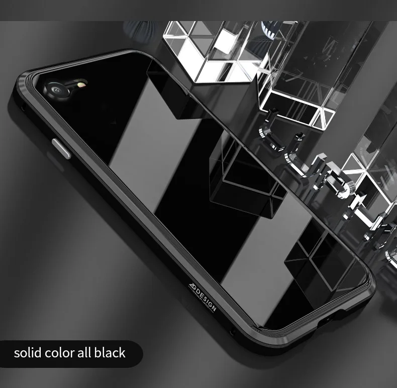 Solid All Black LUPHIE красочный лазерный чехол Aurora для iPhone X XS 8 7 Plus роскошный чехол s Прозрачная Стеклянная задняя крышка для iPhone 8 7 Plus металлический бампер - Цвет: Solid All Black