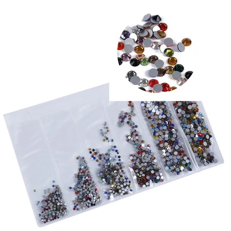 Смешанные размеры прозрачные AB не горячей фиксации Стразы для ногтей с плоской