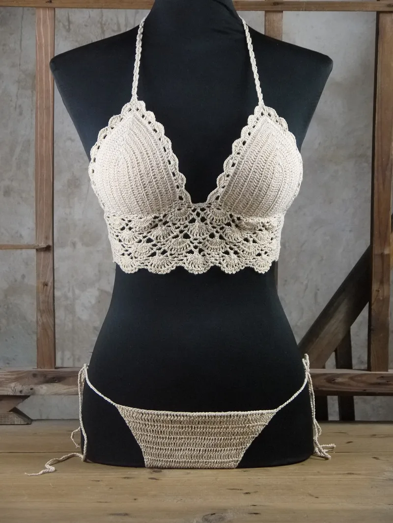 Винтажный купальник бикини с хомутом волнистым узором Треугольные чашечки