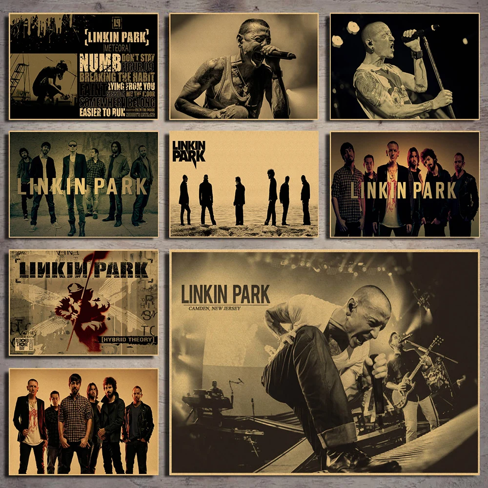 Винтажная ретро-рок-группа Linkin park, музыкальная гитара, матовая крафт-бумага, античный плакат, настенная наклейка, домашний декор