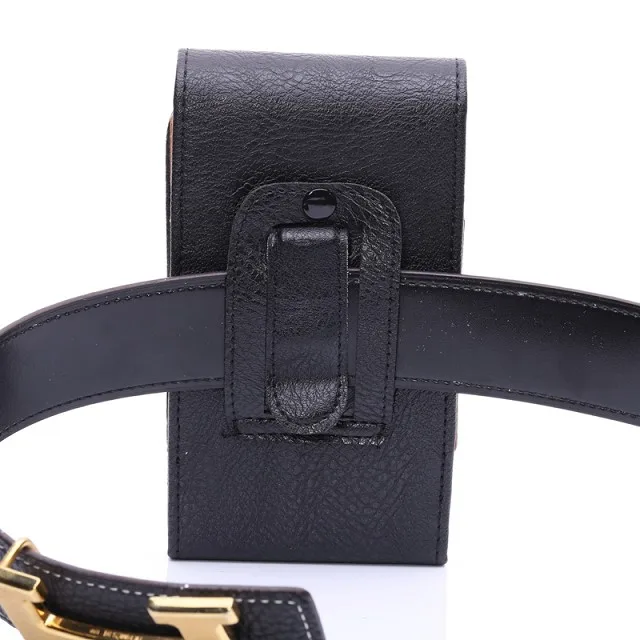 

HARJOBEN Smartphone Holster Waist Bag Men's Litchi Grain Leather Waist Packs with Clip Vertical version Belt Bag for Male