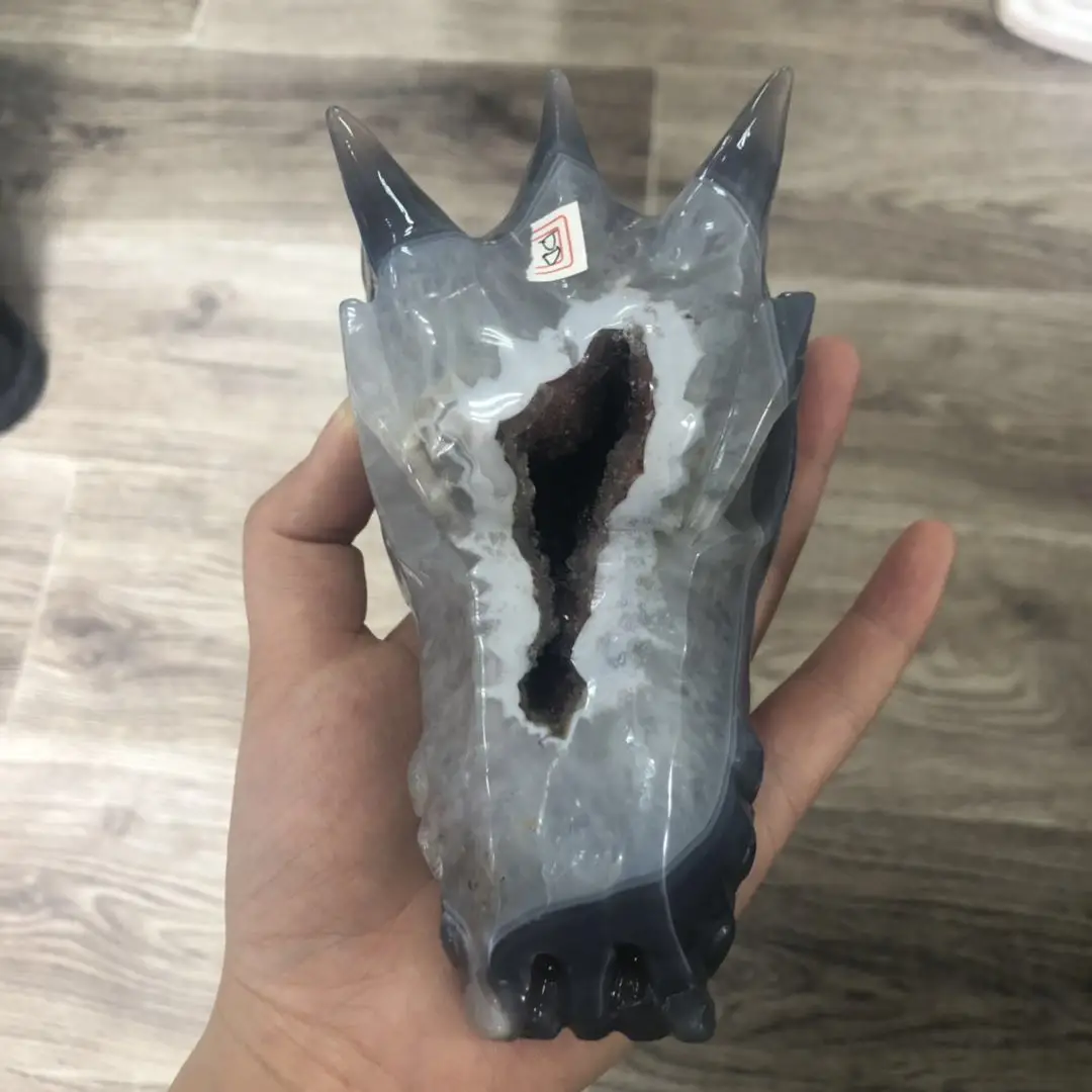 Дешевая цена резной натуральный агат geode dragon head украшение для дома для заживления 0,84 кг DD